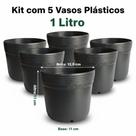 Kit 5 Vasos Plástico Plantas Flores Mudas Jardineira 1 Litro Preto Lisa