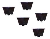 Kit 5 Vasos Plástico Quadrado Decoração Jardim Plantas 800ml - - Preto