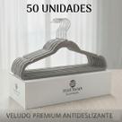 KIT 50 CABIDES DE VELUDO CINZA ANTIDESLIZANTE PREMIUM FUKUYAMA Com Gancho Giratório 360 KIT 50 CABIDES DE VELUDO CINZA ANTIDESLIZANTE PREMIUM FUKUYAMA Com Gancho Giratório 360
