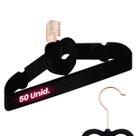 Kit 50 Cabides Veludo Preto Gancho Rose Slim Formato Coração