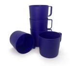 Kit 50 canecas escolar 300ml azul bic plástico PP creche merenda infantil