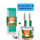 Kit 50 lápis de Escrever Nº2 Preto + 50 Borracha Escolar Ponteira Branca LEO&LEO Escolar Escola Estudo