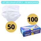 Kit 50 Máscaras Tripla Proteção + 100 Toucas Sanfonadas TNT + 100 Luvas Látex C/ Pó Branca