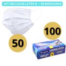 Kit 50 Máscaras Tripla Proteção + 100 Toucas Sanfonadas TNT + 100 Luvas Látex C/ Pó Branca