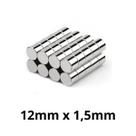 Kit 50 Peças Imã Neodímio Disco Magnético N35 12 x 1,5 mm Super Forte Potente Redondo