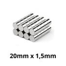 Kit 50 Peças Imã Neodímio Disco Magnético N35 20 x 1,5 mm Super Forte Potente Redondo