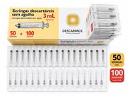 Kit 50 Seringas 3mL 100 Agulhas Descartáveis Estéreis Luer Lock