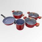 Kit 5pçs Caçarolas 20a24cm Frigideira 24cm Caneco 14cm Cerâmico - Cor: Vermelho Liso