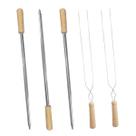 kit 5un Espeto Simples e duplo Inox Cabo madeira 65cm kit 5un Espeto Simples e duplo Inox Cabo madeira 65cm