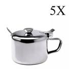 Kit 5x Açucareiro Inox com Tampa e Colher 250ml Dia a Dia