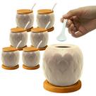 Kit 6 Açucareiro Saleiro De Cerâmica Com Tampa De Bambu E Colher 350ml