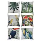 Kit 6 Almofadas Linho Nobre Aves Tucano Arara Natureza 45x45