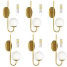 kit 6 Arandela Curva Globo 12 Jabuticaba Dourado Led5W 3000k