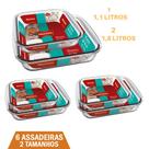 Kit 6 Assadeiras Quadrada 2 Tamanhos 1,1L 1,8L Vidro Marinex