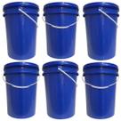 Kit 6 Baldes 22 Litros Azul Atóxico Alimentício c/ Tampa Lacre Hermética e Alça Plástica