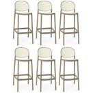 Kit 6 Banqueta Alta com Encosto Roma em Polipropileno - Branco/Cinza Escuro Kit 6 Banqueta Alta com Encosto Roma em Polipropileno - Branco/Cinza Escuro