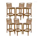 Kit 6 Banquetas Alta para Balcão em Madeira Estofada Valência Rattan Amêndoa Linho Bege CCS Kit 6 Banquetas Alta para Balcão em Madeira Estofada Valência Rattan Amêndoa Linho Bege CCS