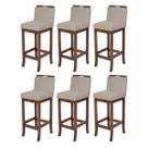 Kit 6 Banquetas Bancada Cozinha Turim Madeira Capuccino Suede Bege CCS