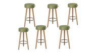 Kit 6 Banquetas Banco Alto Londres material sintético Bar Cozinha Pés Madeira Ms Decor
