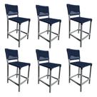 Kit 6 Banquetas França em Corda Náutica e Base em Alumínio Cinza para Área Gourmet Azul Marinho