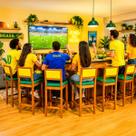 Kit 6 Banquetas Madeira Copa do Mundo Brasil Assento Estofados Hellen Cor:Mel e Sintetico Assento Verde Kit 6 Banquetas Madeira Copa do Mundo Brasil Assento Estofados Hellen Cor:Mel e Sintetico Assento Verde