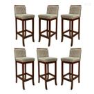 Kit 6 Banquetas Média de Madeira Maciça Nice com Encosto Matelassê Suede Bege CCS Kit 6 Banquetas Média de Madeira Maciça Nice com Encosto Matelassê Suede Bege CCS