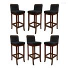 Kit 6 Banquetas Média em Madeira Castanho Nice Matelassê Suede Preto CCS Kit 6 Banquetas Média em Madeira Castanho Nice Matelassê Suede Preto CCS