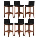 Kit 6 Banquetas Média Encosto Estofado 38x90Cm Espanha Madeira Maciça Castanho Suede Preto CCS