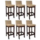 Kit 6 Banquetas Média Estofada em Madeira Maciça Capuccino Melody Suede Bege