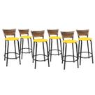 Kit 6 Banquetas Para Balcão 60cm Preta Junco Cappuccino Balcão Bistrô Bar Cozinha Americana Área de Lazer Churrasqueira