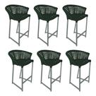 Kit 6 Banquetas Reis Em Corda Náutica E Base Em Alumínio Cinza Para área Gourmet Verde Musgo Verde