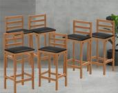 Kit 6 Banquetas Rústica Alta em Madeira com Encosto Estofado Preto para Cozinha e Bar Kit 6 Banquetas Rústica Alta em Madeira com Encosto Estofado Preto para Cozinha e Bar