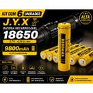 Kit 6 Baterias Recarregáveis JYX 18650 9800mAh 3.7V Proteção Sobrecarga