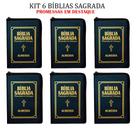 Kit 6 Bíblias Sagradas Pequena Zíper - Preta - 13x9 cm