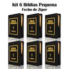 Kit 6 Bíblias Sagradas Pequena Zíper - Preta - 9x13 cm