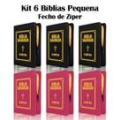 Kit 6 Bíblias Sagradas Pequena Zíper - Preta e Pink - 13x9 cm