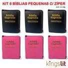 Kit 6 Bíblias Sagradas Pequena Zíper - Preta e Pink - 9X13 cm
