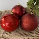 Kit 6 Bolas Natal 10cm Vermelho Mistas Glitter, Fosca e Lisa Grande - Mundial Casa