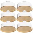 Kit 6 Boleiras de Bambu com Tampa Redonda 26,5cm Porta Bolos Tortas Doces Frios Coza