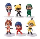Kit 6 bonecos ladybug cat noir desenho miniaturas pvc