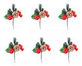 Kit 6 Buquê Flor Natal Cerejinha Maçã 16cm Neve Folhagem