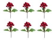 Kit 6 Buquês Flor De Natal Cereja Decoração Vermelho 15 Cm