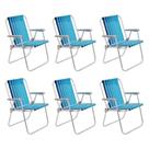 Kit 6 Cadeira De Praia Camping Alumínio Azul Tramontina