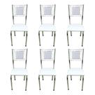 Kit 6 Cadeira Jantar Moderna Cromada Aço Junco Cozinha Sala Branco Cromada