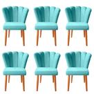 Kit 6 Cadeira Poltrona Sala de Jantar Penteadeira Reforçada Decorativa Pétala Suede Azul Tifany
