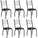 Kit 6 Cadeiras Aço Carbono Tubular Metálica Acabamento D-25 Luana Preto-preto Flor