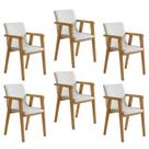 Kit 6 Cadeiras com Braço para Sala de Jantar Pés Madeira Maciça Flora Bege/Cinamomo/Veludo Palha