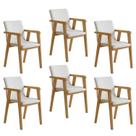 Kit 6 Cadeiras com Braço para Sala de Jantar Pés Madeira Maciça Flora