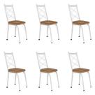 Kit 6 Cadeiras de Cozinha Delaware Estampado Rattan Bege Pés de Ferro Branco - Pallazio