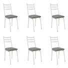 Kit 6 Cadeiras de Cozinha Luisiana Estampado Platina Pés de Ferro Branco - Pallazio